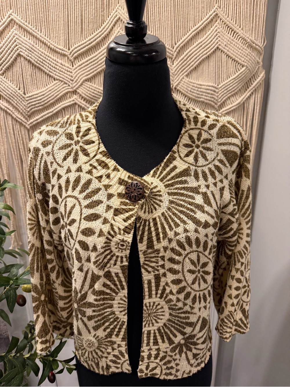 august silk Cream and Brown Floral Medallion Button-Front Cardigan